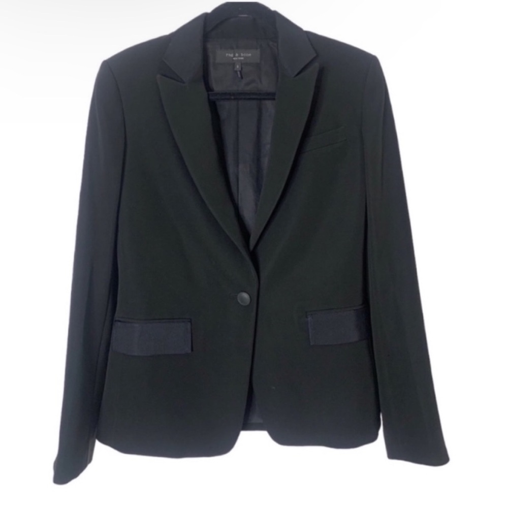 Rag & Bone Black Size 0 Sheen Trim Wool Blend Blazer Jacket